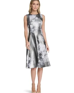 Sleeveless Metallic Scuba A-Line