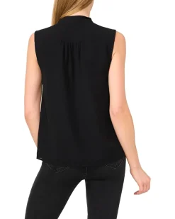Sleeveless Open Collar Top W/ Hidden Placket