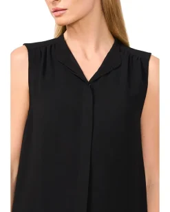 Sleeveless Open Collar Top W/ Hidden Placket