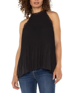 Sleeveless Pleated Healter Top with Ruffle Chiffon