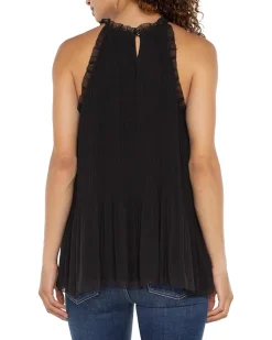 Sleeveless Pleated Healter Top with Ruffle Chiffon