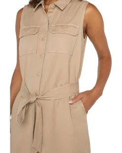 Sleeveless Shirt Dress With Slits
