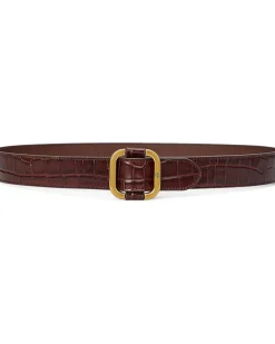 Slide-Buckle Croc-Embossed Leather Belt