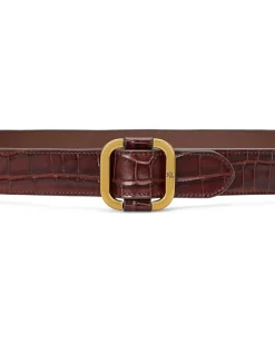 Slide-Buckle Croc-Embossed Leather Belt