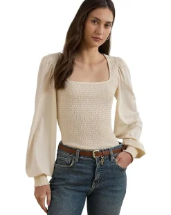 Smocked Jersey Blouson Sleeve Top