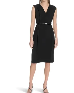 Solid Scuba Crepe V-neck Sheath
