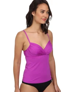 Solid Shirred Underwire Tankini Top