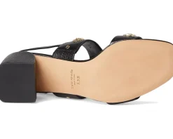 Spade Flower Stud Pebbled Leather Block Heel Sandals