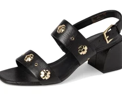 Spade Flower Stud Pebbled Leather Block Heel Sandals