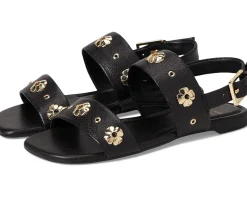 Spade Flower Stud Pebbled Leather Flat Sandals