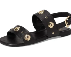 Spade Flower Stud Pebbled Leather Flat Sandals
