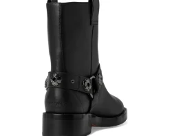 Spade Flower Stud Smooth Leather Moto Boots