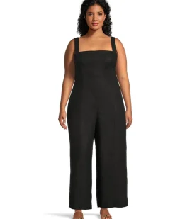 Square Neck Black Jumpsuit - Linen