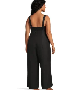 Square Neck Black Jumpsuit - Linen