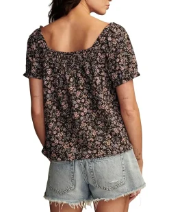 Square Neck Printed Short Sleeve Top