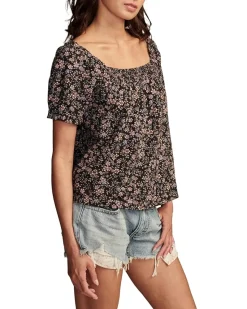 Square Neck Printed Short Sleeve Top