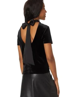 S/S Mock Neck A-Line Top W/ Back Combo Bow 060
