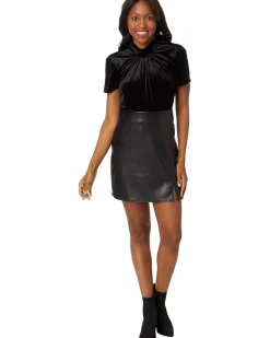 S/S Mock Neck A-Line Top W/ Back Combo Bow 060