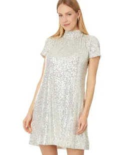 S/S Mock Nk Sequin A-Line Dress W/ Back Bow 246