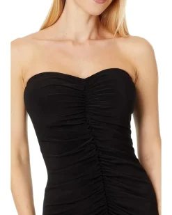 Strapless Shirred Front Dress To Knee