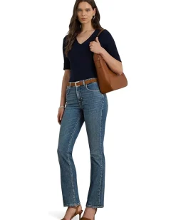 Stretch Cotton Elbow-Sleeve V-Neck Tee