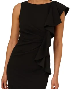 Stretch Crepe Side Ruffle Cocktail Dress