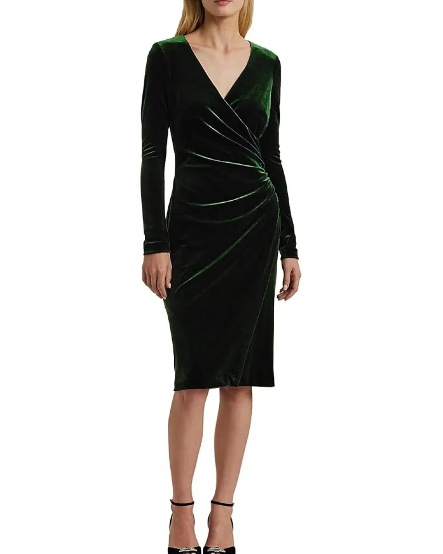 Stretch Velvet Surplice Dress