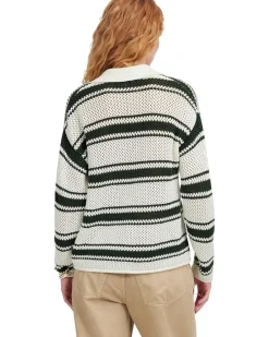 Stripe Madeleine Open Stitch Long Sleeve Polo