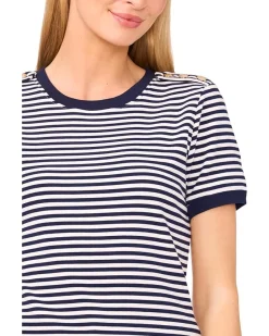 Striped Baby Tee With Crest Button Detail