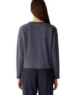 Striped Cozy Brushed Terry Round Neck Cropped Box Top