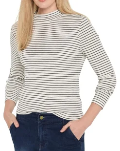 Striped Long Sleeve Mock Neck Tee