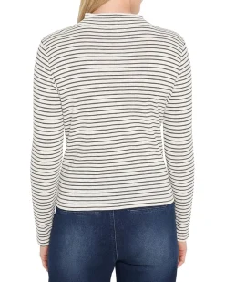 Striped Long Sleeve Mock Neck Tee