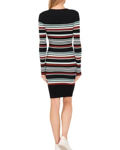 Striped Rib Long Sleeve Sweater Dress
