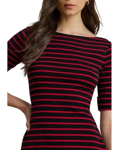 Striped Stretch Cotton Midi Dress