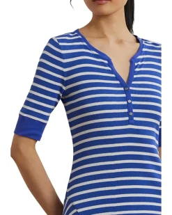 Striped Waffle-knit Cotton Henley Dress