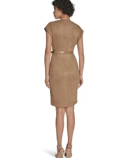 Suede Belted Cap Sleeve Sheath