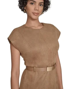 Suede Belted Cap Sleeve Sheath