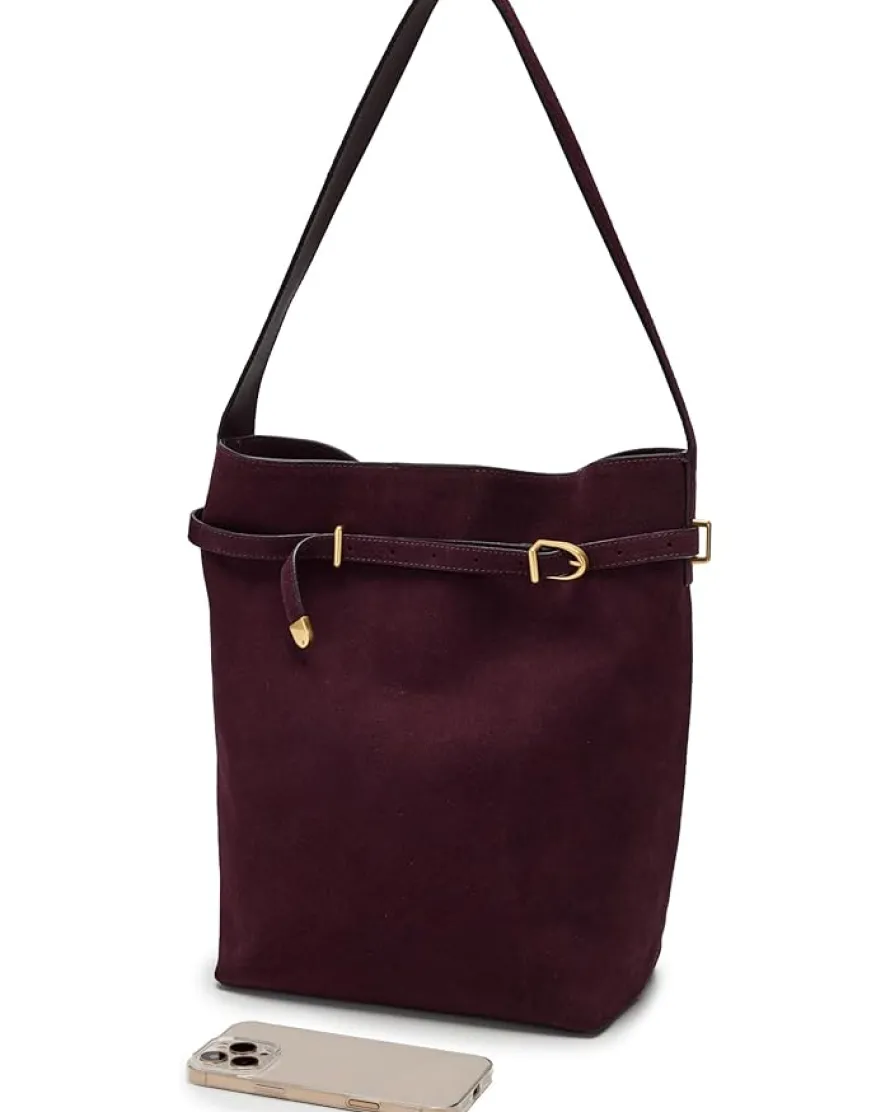 Suede Belted Essentials Bucket Tote