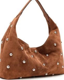 Suede Slouchy Shoulder Bag-Stud