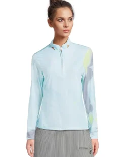 Sunsense Feathers Print Long Sleeve 1/4 Zip Sun Protection Top