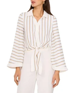 Tie Front Button Up Collared Blouse