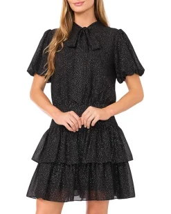Tie Neck Ruffled Tier Mini Dress