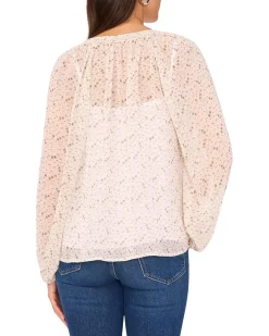 Tie Neck Shirring Long Sleeve