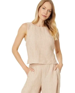 Tie-Back Scoopneck Top in Striped 100% Linen