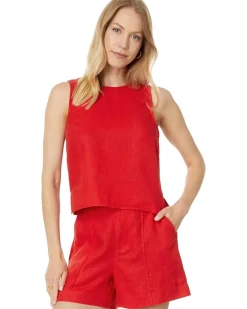 Tie-Back Scoopneck Top in Striped 100% Linen