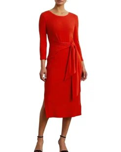 Tie-Front Cotton-Blend Crewneck Dress
