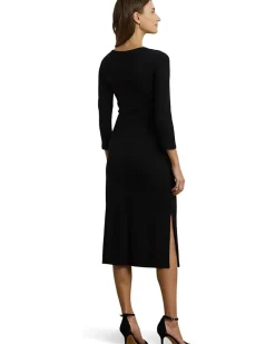 Tie-Front Cotton-Blend Crewneck Dress