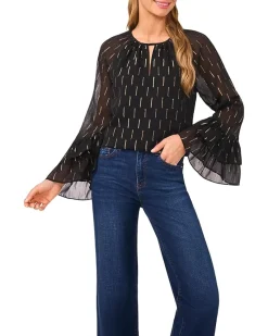 Tiered Sleeve Front Keyhole Blouse