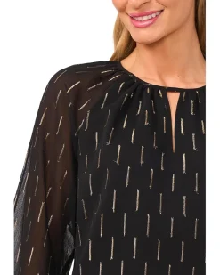 Tiered Sleeve Front Keyhole Blouse