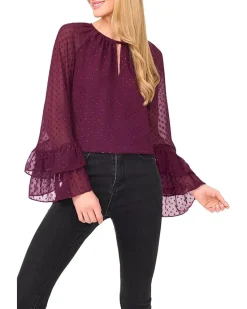 Tiered Sleeve Front Keyhole Blouse